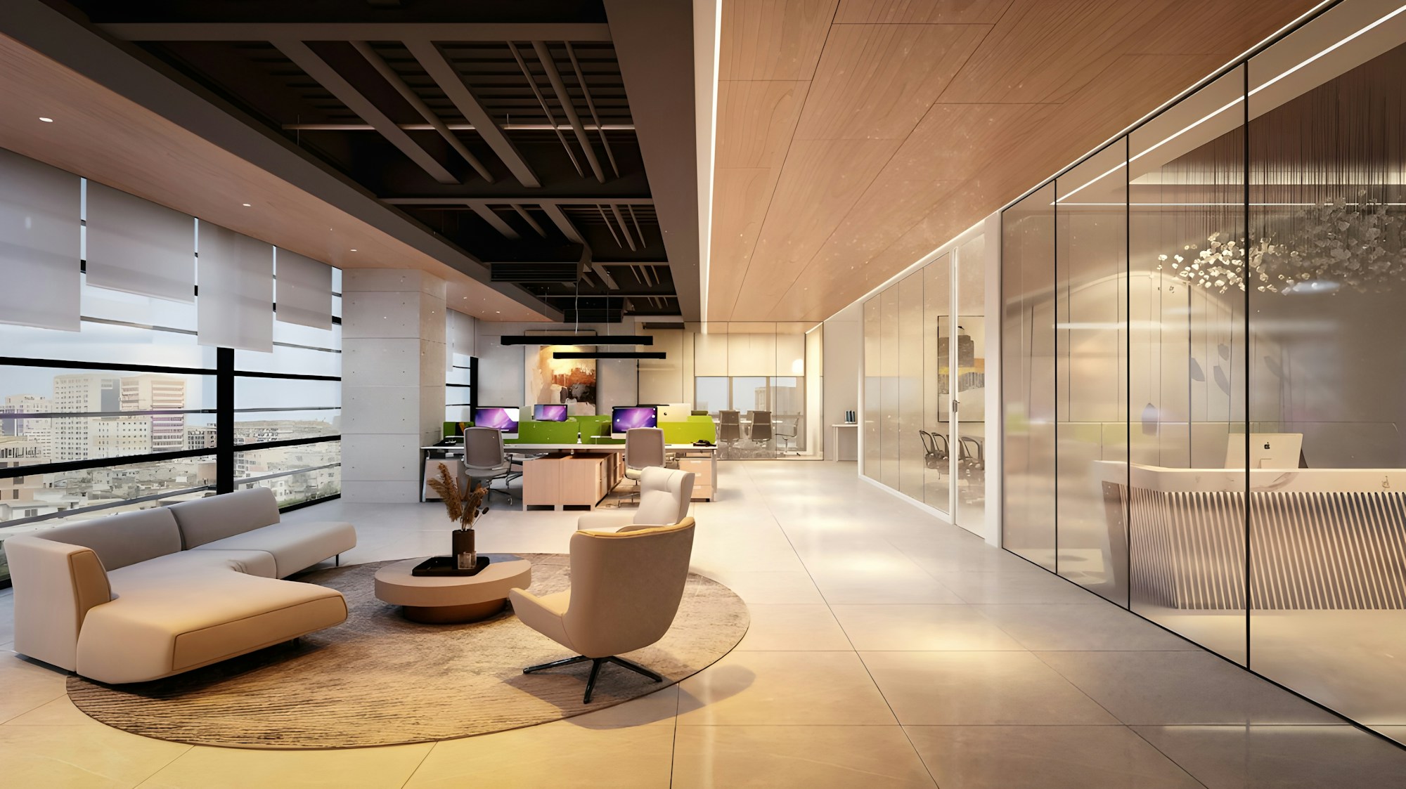 Illustrative contemporary workspace with natural light